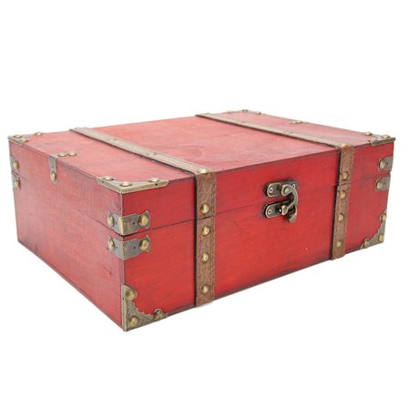 Vintage Stor Kapacitet Rektangel Træ Skattekiste Forstærkede Hjørner Postkort Fotos Smykker Opbevaring