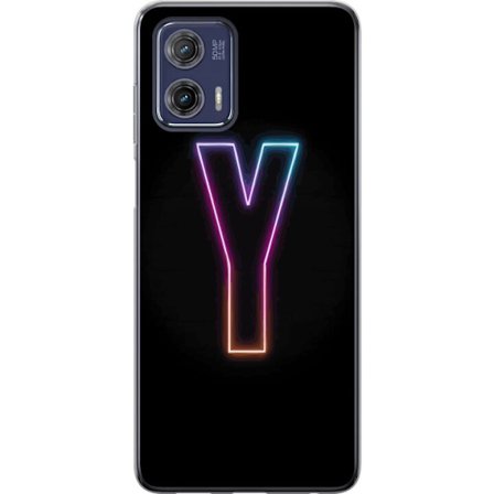 Kompatibelt Mobildeksel til Motorola Motorola Moto G73 Minimalistisk neonbokstav Y i fargeskiftende lys mot svart bakgrunn