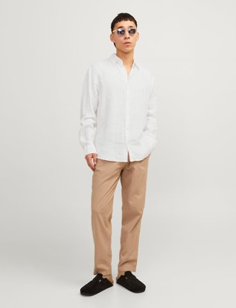 Jack & Jones Jprcclawrence Linen L/S Shirt Sn - White - XL