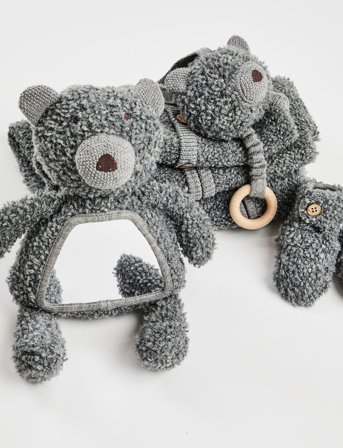 Smallstuff Activity Bear W. Mirror, Wool Bouclé, Grey - Grey - ONE SIZE