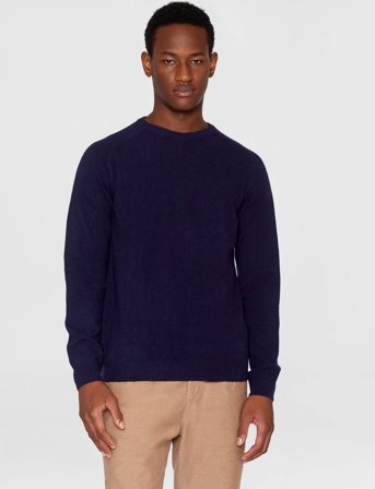Knowledge Cotton Apparel Lambswool Crew Neck - Navy - XXL