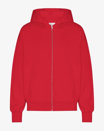 Organic Oversized Zip Hood - Scarlet Red