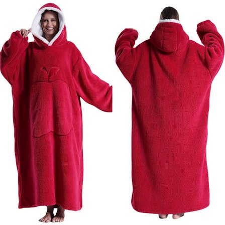 Varm Tyk Vindtæt Hætteklædt Morgenkåbe | Par Flannel Tæppe med Apple Lomme, Velegnet til Indendørs og Udendørs Brug