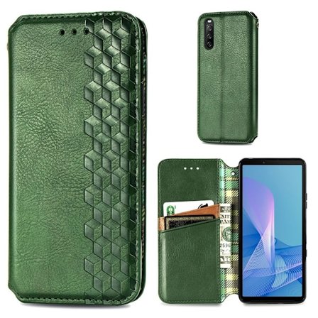 Läder Sony Xperia 10 III fodral med romb-design - Grön
