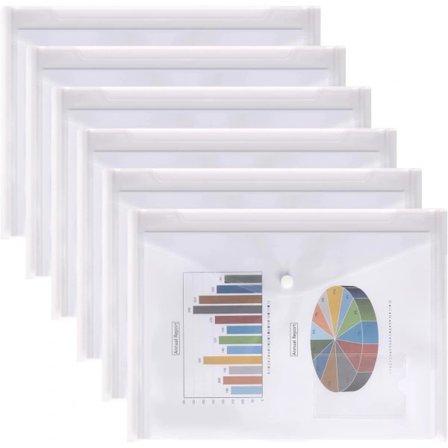 Transparenta plastfickor A4, dokumentmappar för pappersarbete, A4 plastkuvert, 6-pack