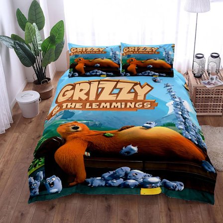 (AZC) Grizzy & Lemlarna Tegneserie Quilt Sæt 3-Dele-A
