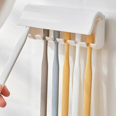 1 stk. vægmonteret tandbørsteholder, stansfri tandbørsteopbevaringsstativ i plastik med låg til badeværelse (FMY)