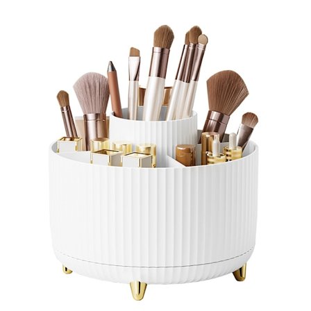 Roterende Makeup Organizer, 360° Rotation Pensel Makeup Brush Opbevaringsbeholder 5 Rum Makeup Brush Organizer - Hvid (15*12.5cm)
