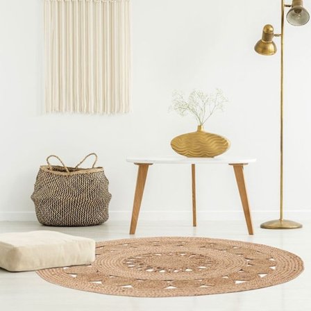 Pyöreä Matto - Home Deco Factory - Aukollinen - Beige - 90 X 90 Cm