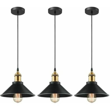 3x Retro Hänglampa Industriell Design Edison Taklampa Armatur E27 Metall Kronljus Hänglampa, Ø 22cm, Svart