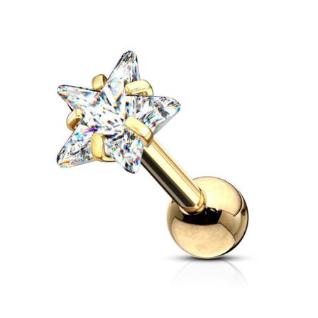 Stjärnformad Tragus/cartilage Piercing I Ip-316l Stål 4 Mm Cz
