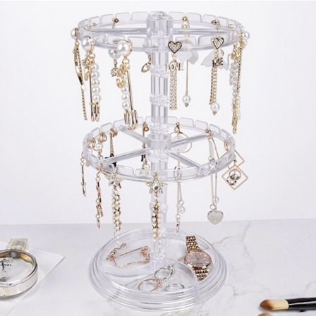 Smyckesförvaringsställ, Klar Akryl Smyckesställ, Justerbart, 2-Vånings Roterande Förvaringsställ, 48-Kroks Design, Armband, Ring, För Kvinnor & 