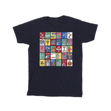 Tom And Jerry Boys Grid Squares T-Shirt 3-4 år Marinblå