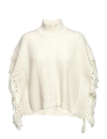 Lacey Fringed Roll Neck Dress Cream French Connection