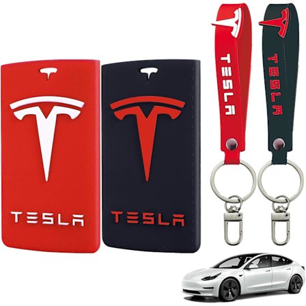 Tesla-avaimenkortin pidike, Tesla-avaimenkortin pidike Model Y/3, silikonikotelo avaimenperällä Tesla-tarvikkeille, 2 kpl, punainen ja musta