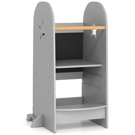 Læringstårn Træbørn COSTWAY - med Tavel Sort & Højdejusterbar - Sikkerhedsrail & Anti-Tip Fødder - Belastning 90kg - E