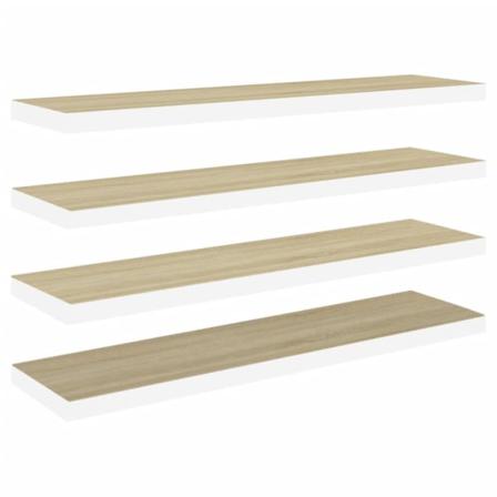Vidaxl Svävande Vägghyllor 4 St Ek Och Vit 120x23,5x3,8 Cm Mdf Brun