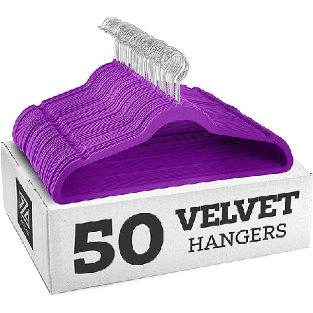 Halkfria sammetsklädhängare (45 cm) - Lila/Galvaniserad krok 20PCS