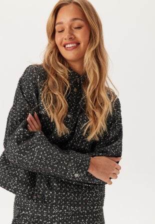 Pieces Pcroberta Ls Sequins Jacket Grey Denim Vaatteet