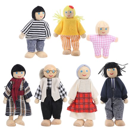 Familie Dukke Figurer Fyrretræ Miniature Mennesker Legetøj Sæt Ornament Pædagogisk Dukkehus Tilbehør #2