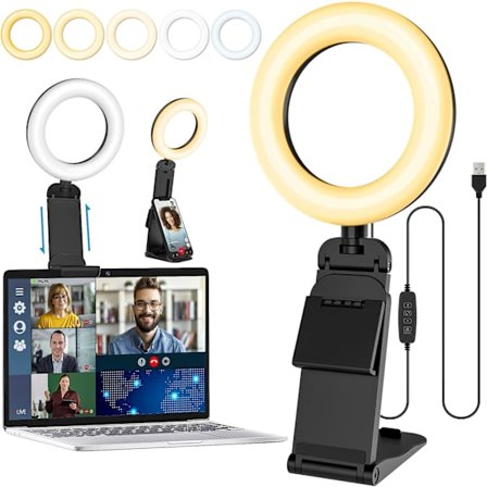 5'' Laptop Selfie Ringlys med Stativ - Mini Bord LED Telefon Ringlys med Dæmpbar 5 Tilstande 10 Lysstyrke Niveau til Makeup Streaming Webcam