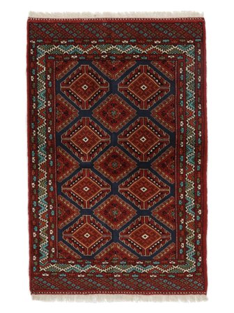 84X126 Tapete Turcomano Oriental Preto/Vermelho Escuro (Lã, Pérsia/Irão) Carpetvista