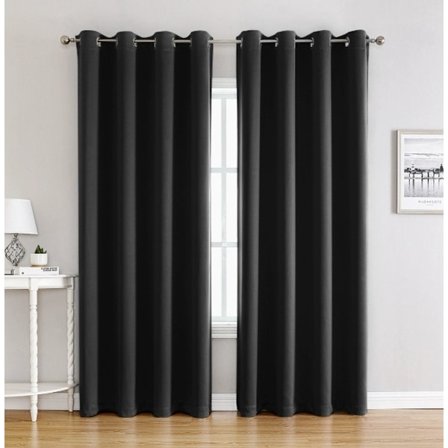 Gardiner Svart, Mørkleggende, Mørkleggingsgardin med ringer, 1 stk termiske gardiner for soverom og kontor, 100x250 cm