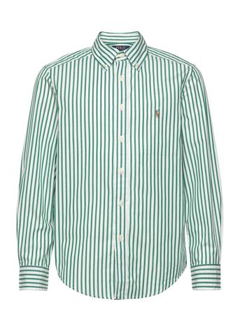 Striped Cotton Poplin Shirt Tops Shirts Long-sleeved Shirts Green Ralph Lauren Kids