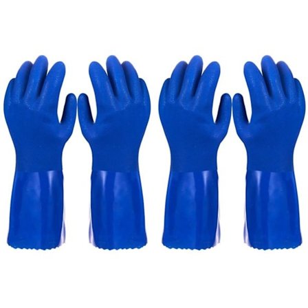 Latexfrie genanvendelige opvaskehandsker, ekstra tykke PVC-handsker med skridsikkert greb for sikker håndtering (Small, blå)