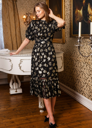 MISSMAYA - Jardin Midi Dress Gold Shimmer - XS