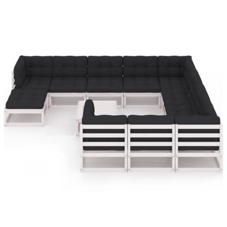 Vidaxl Loungegrupp Med Dynor 12 Delar Vit Massiv Furu Vit