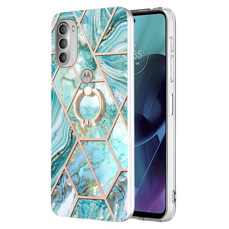 Marble Mønstret Cover med Ring Holder til Motorola Moto G51 5G - Blå