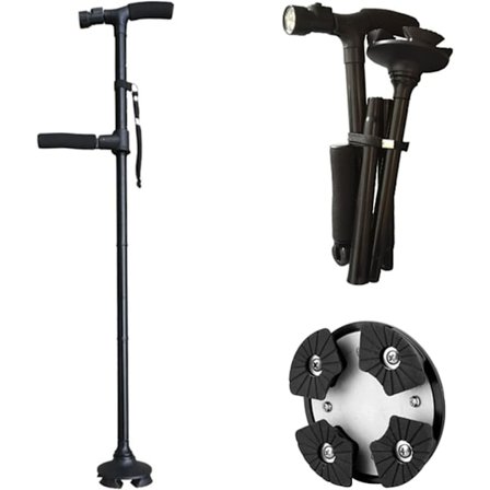 Svart - 1-delt sammenleggbar stokk, LED-sammenleggbar stokk, gåstokk, ergonomisk gelhåndtak, lett å brette sammen - Designet for menn, kvinner, eldre.