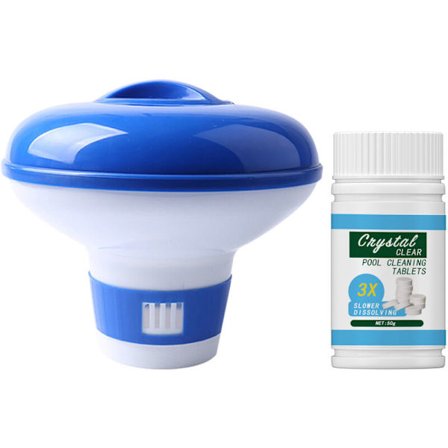 Kemisk dispenser för poolvårdstabletter och flytande bubbelpool för simbassänger 200g (100g/flaska) + 1 dispenser