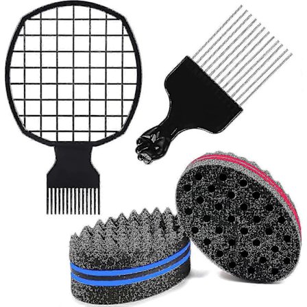 Hår Svamp Børste Til Twists, 4 I 1 Afro Twist Kam Sæt, Afro Pick Pik Kam, Coils Bølge Hår, Krøller Dread Afro Hår Egnet Til Hjem Og Barber