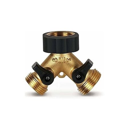 Dobbel vaskemaskinkran, 2-veis Y hageslangekran koblingssplitter for 3/4 forsyningsslanger, kraftig messing dobbel hage utendørs kran