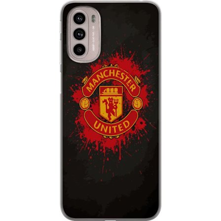Kompatibelt Mobildeksel til Motorola Motorola Moto G41 Manchester United logo i rød og gul farge med røff sportslig bakgrunn