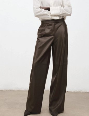 Mango Wide-Leg Faux-Leather Trousers - Brown - 36