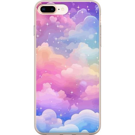 Kompatibelt Mobildeksel til Apple iPhone 8 Plus Søt enhjørning med regnbuefarget hår mot en stjernebelagt pastellbakgrunn i kawaii-stil