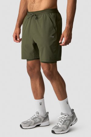 ICANIWILL - Workout 2-in-1 Shorts Dark Khaki Green - Herrer - Træningstøj fra ICIW