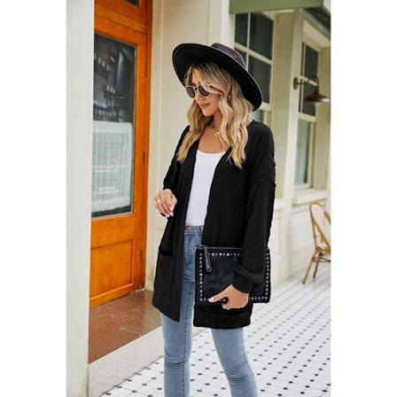 Efterårskåbe dame efterår ensfarvet cardigan trøje dame Sort{KPO}