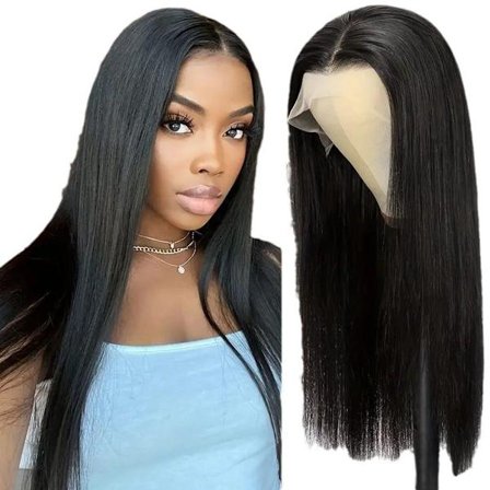 Front peruk av äkta hår, långt rakt hår, täcker hela huvudet