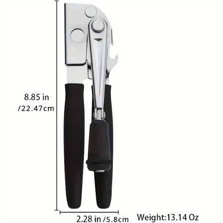 1 stk. kraftig manuel dåseåbner med ekstra langt, komfortabelt håndtag og til store knapper - kraftig metalkonstruktion, ergonomisk design til store 