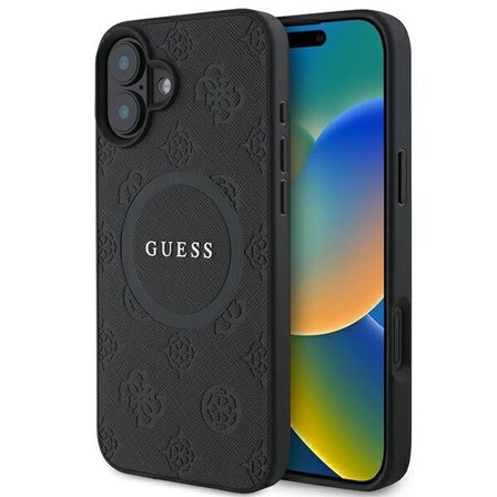 Guess Saffiano Peony Classic Logo MagSafe-fodral för iPhone 16 - svart