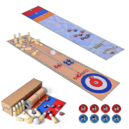 3-i-1 Bordspil Shuffleboard, Bowling og Curling Bærbart Familiespilssæt til Børn og Voksne