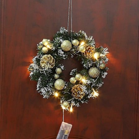 Julekranse til Fordøren med Lys, Julekrans Girlander med Batteridrevet Christm-25CM-Guld