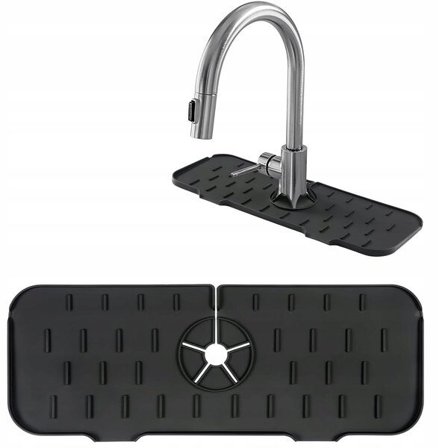 Silikone vaskemåtte, drypbakke under vandhanen, til køkkenvask, sort