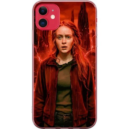 Kompatibelt Mobilskal till Apple Apple iPhone 11 Porträtt av en ung kvinna med rött hår i en apokalyptisk landskap, röda blixtar och mörka klippf