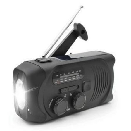 Svart Vevradio med Solceller, Ficklampa och 2000mAh Powerbank Nödradio, Överlevnad