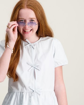 Kids ONLY CLARA S/S BOW SHIRT Blau Tops/Blusen Mädchen - Kids Brand Store